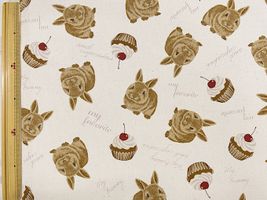 【現品限り特価】ウサギとカップケーキのカワイイオックスプリント生成(綿かす残し)