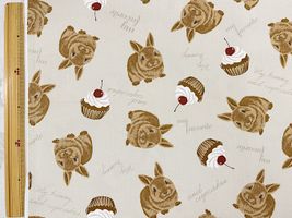 【現品限り特価】ウサギとカップケーキのカワイイオックスプリントベージュ