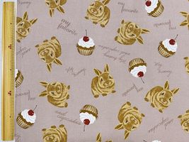 【現品限り特価】ウサギとカップケーキのカワイイオックスプリントくすみラベンダー