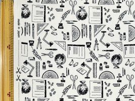 大塚屋オリジナルプリント「文具好きのためのオックスプリント」ラミネートアイボリー