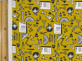 大塚屋オリジナルプリント「文具好きのためのオックスプリント」ラミネートマスタード