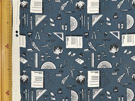 大塚屋オリジナルプリント「文具好きのためのオックスプリント」ラミネートブルーグレー