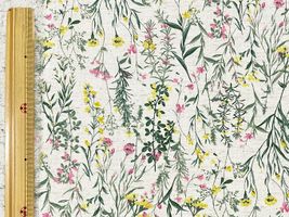 綿麻シーチングプリント「Botanical World」生成地×黄色系