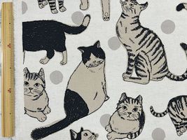 コットンこばやし綿麻キャンバスプリント「おおきなねこ」生成(綿かす残し)