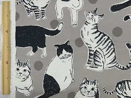 コットンこばやし綿麻キャンバスプリント「おおきなねこ」グレー