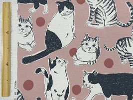 コットンこばやし綿麻キャンバスプリント「おおきなねこ」ピンク