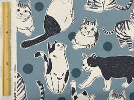 コットンこばやし綿麻キャンバスプリント「おおきなねこ」ライトブルー