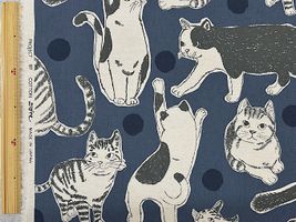 コットンこばやし綿麻キャンバスプリント「おおきなねこ」ネイビー