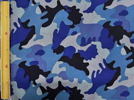 カモフラージュ迷彩柄のナイロンオックスプリントブルー系