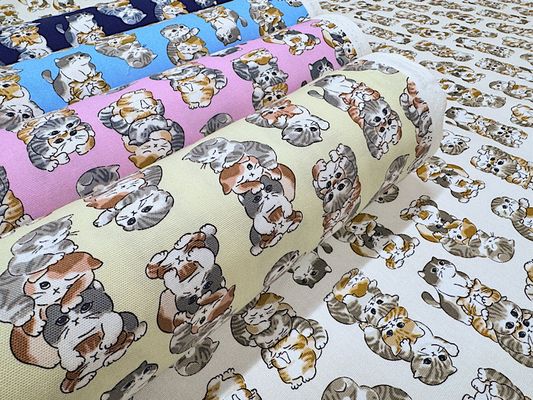 【現品限り特価】キュートな猫のオックスプリント「ネコタワー」