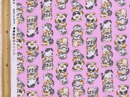 【現品限り特価】キュートな猫のオックスプリント「ネコタワー」ピンク