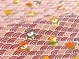 柴犬と青海波の和調スケアプリント赤