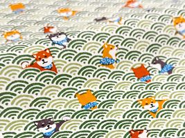 柴犬と青海波の和調スケアプリント緑