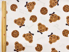 【現品限り特価】クマさんとチョコクッキーのオックスプリント生成(綿かす残し)