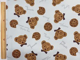 【現品限り特価】クマさんとチョコクッキーのオックスプリントブルーグレー