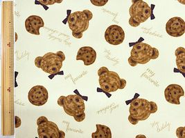 【現品限り特価】クマさんとチョコクッキーのオックスプリントくすみグリーン