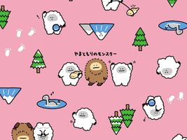 リトルミステリーシーチングプリント「やまともりのモンスター」ピンク