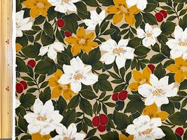 コットンこばやし 金ラメ花のツイルプリントマスタード