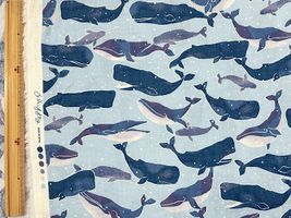 星の砂とくじらのダブルガーゼプリントライトブルー