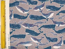 星の砂とくじらのダブルガーゼプリントグレー