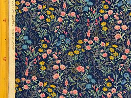 コットンこばやし 綿麻シーチングプリント「botanical flower」ネイビー