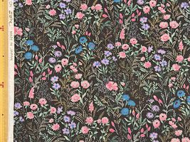 コットンこばやし 綿麻シーチングプリント「botanical flower」チャコールブラウン