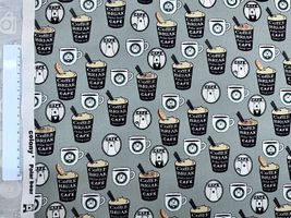 コットンこばやしツイルプリント「 くすみカラーのバリスタくま」くすみグリーン