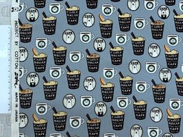 コットンこばやしツイルプリント「 くすみカラーのバリスタくま」くすみブルー