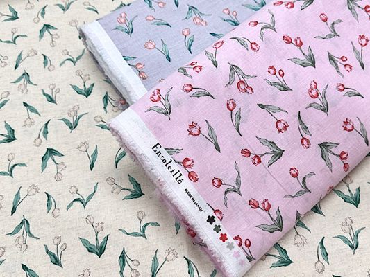 綿麻プリント 「アンソレイエ・チューリップ」