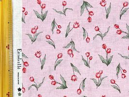 綿麻プリント 「アンソレイエ・チューリップ」ピンク