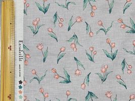 綿麻プリント 「アンソレイエ・チューリップ」グレー