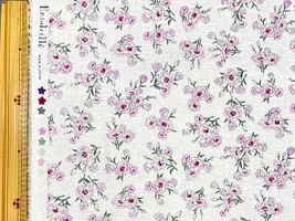 綿麻プリント 「アンソレイエ・トルコキキョウ」ホワイト