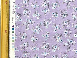 綿麻プリント 「アンソレイエ・トルコキキョウ」ラベンダー