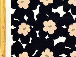 コットンこばやし 北欧調お花「あかね」のコットンキャンバスアイボリー地×黒花