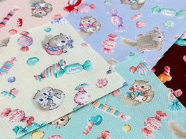 シーチングプリント nunomonogatari「モモンガとキャンディ」_拡大イメージ