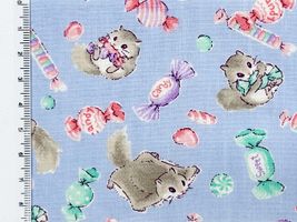 シーチングプリント nunomonogatari「モモンガとキャンディ」サックス