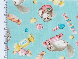 シーチングプリント nunomonogatari「モモンガとキャンディ」ミント