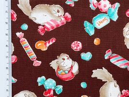 シーチングプリント nunomonogatari「モモンガとキャンディ」ブラウン