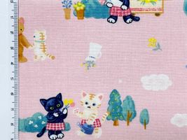 シーチングプリント nunomonogatari「ねこのお花屋さん」ピンク