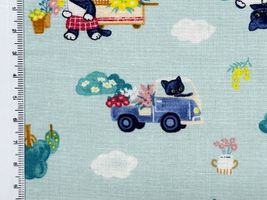 シーチングプリント nunomonogatari「ねこのお花屋さん」ミント