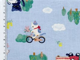 シーチングプリント nunomonogatari「ねこのお花屋さん」ブルー