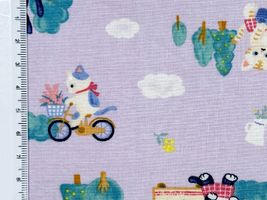 シーチングプリント nunomonogatari「ねこのお花屋さん」パープル