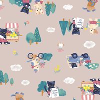 シーチングプリント nunomonogatari「ねこのお花屋さん」_拡大イメージ