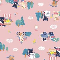 シーチングプリント nunomonogatari「ねこのお花屋さん」_拡大イメージ