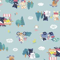 シーチングプリント nunomonogatari「ねこのお花屋さん」_拡大イメージ
