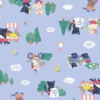 シーチングプリント nunomonogatari「ねこのお花屋さん」_拡大イメージ