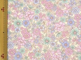 リボンと小花のブロードプリントパステルブルー