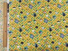 スケアープリント にゃんこだ和「七宝とにゃんこ」イエローグリーン