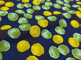 コットンこばやし 綿麻シーチングプリント「ぽんぽんの実」ネイビー地