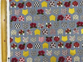 「百華繚蘭」小紋と椿の猫お面サックス